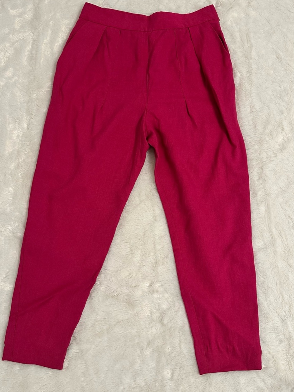 Theory Fuchsia Pink Tapered Pure Linen Pleated Pants